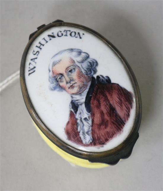 A Bilston enamel box, Geo. Washington